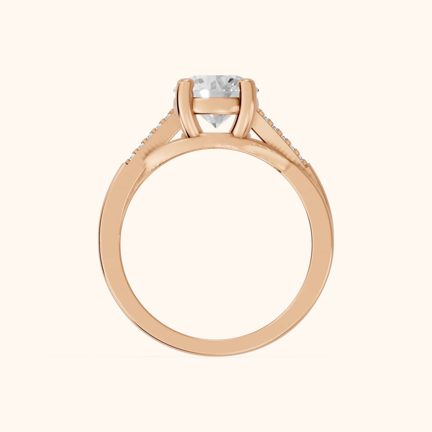 Veronica Twist Side Stone Round Diamond Engagement Ring in Rose Gold - FingerView