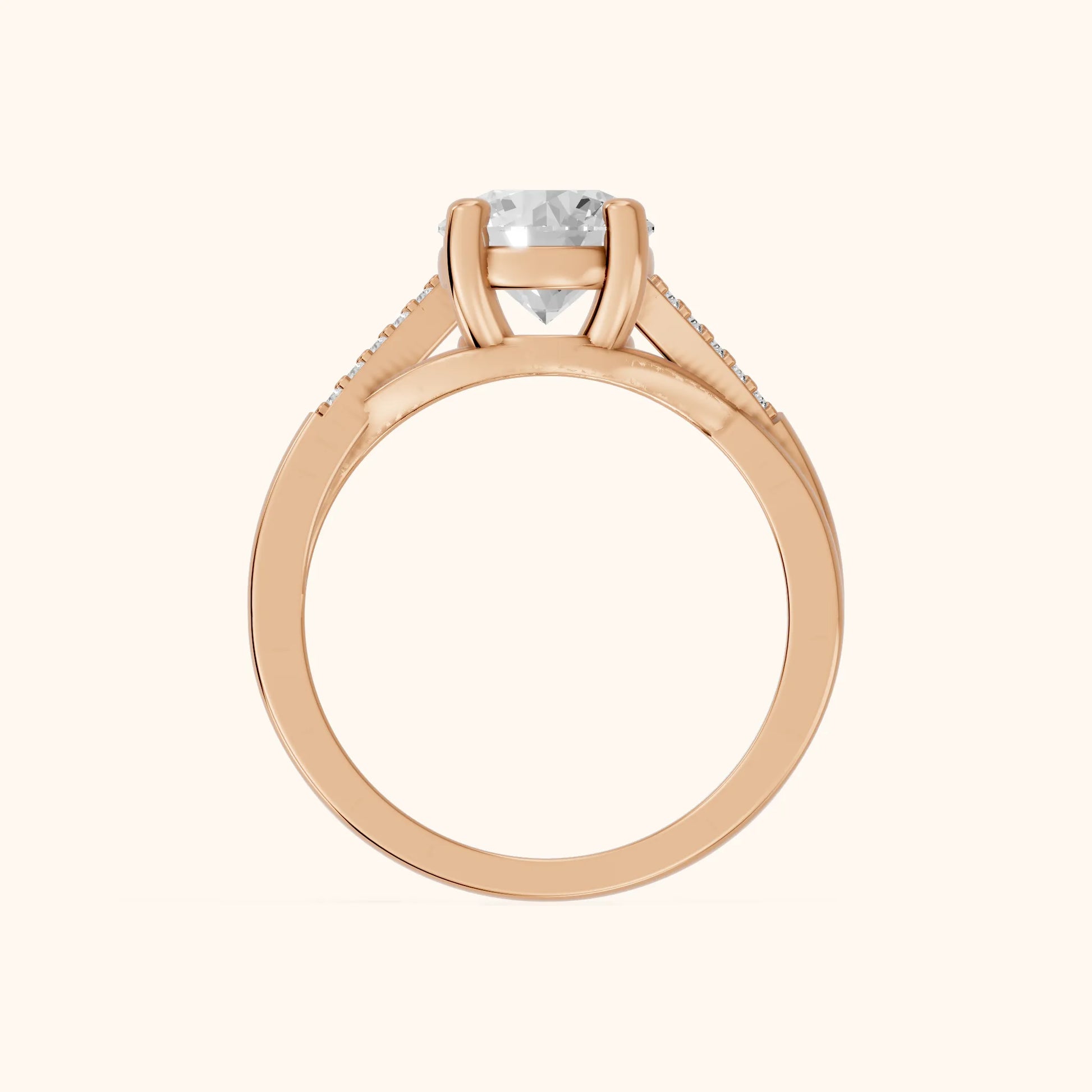 Veronica Twist Side Stone Round Diamond Engagement Ring in Rose Gold - FingerView