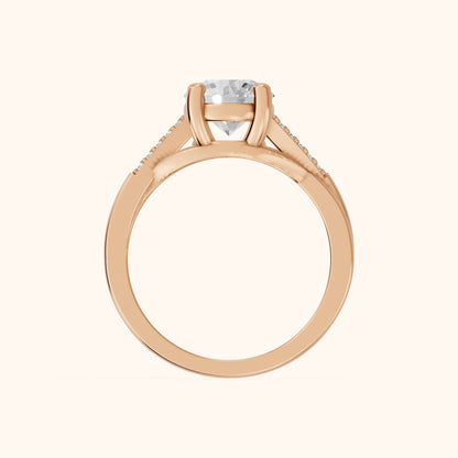 Veronica Twist Side Stone Round Diamond Engagement Ring in Rose Gold - FingerView