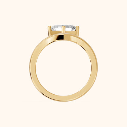 Evelyn Chevron Solitaire Asscher Diamond Engagement Ring in Yellow Gold - FingerView