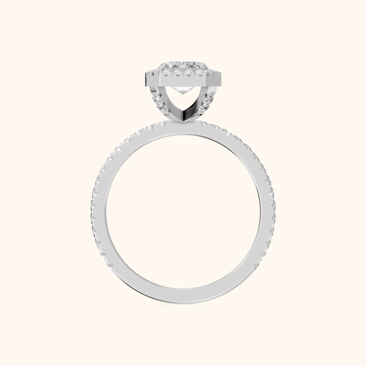 Rosemary Halo Pavé Emerald Diamond Engagement Ring in White Gold - FingerView.webp