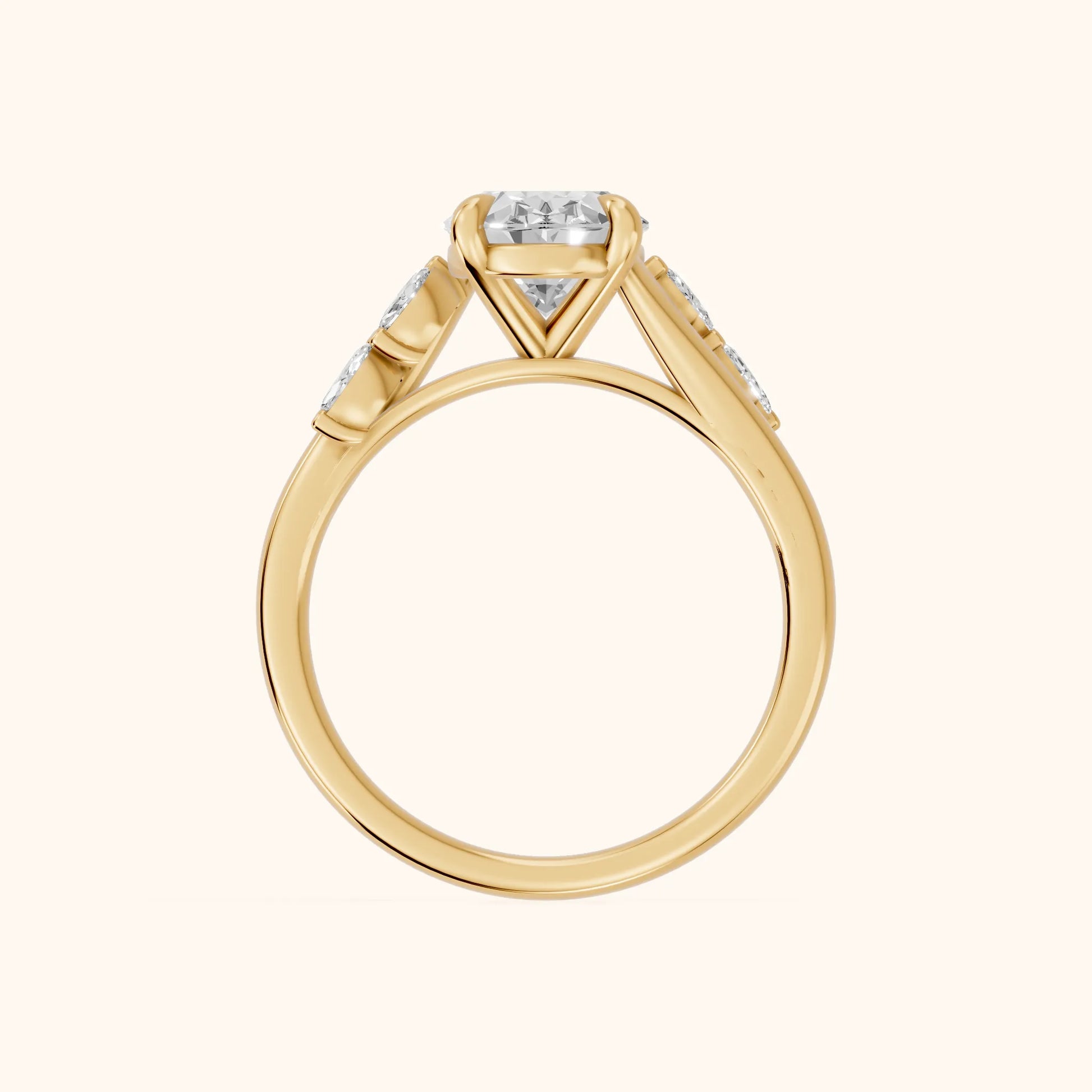 Flora Twist Side Stone Oval Diamond Engagement Ring in Yellow Gold - FingerView