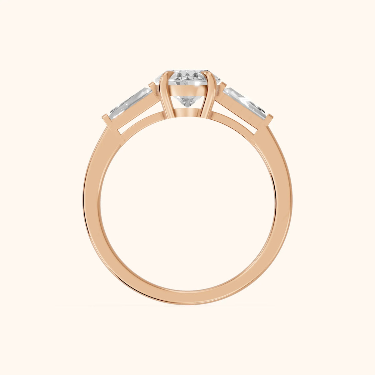 Winnie Three-Stone Oval Diamond Engagement Ring in Rose Gold - FingerView.webp