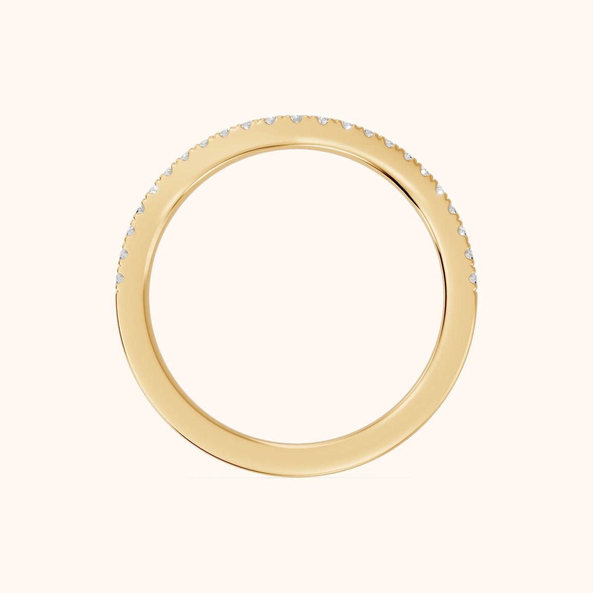 Nila Curved Round Diamond Stackable Ring in Yellow Gold - FingerView