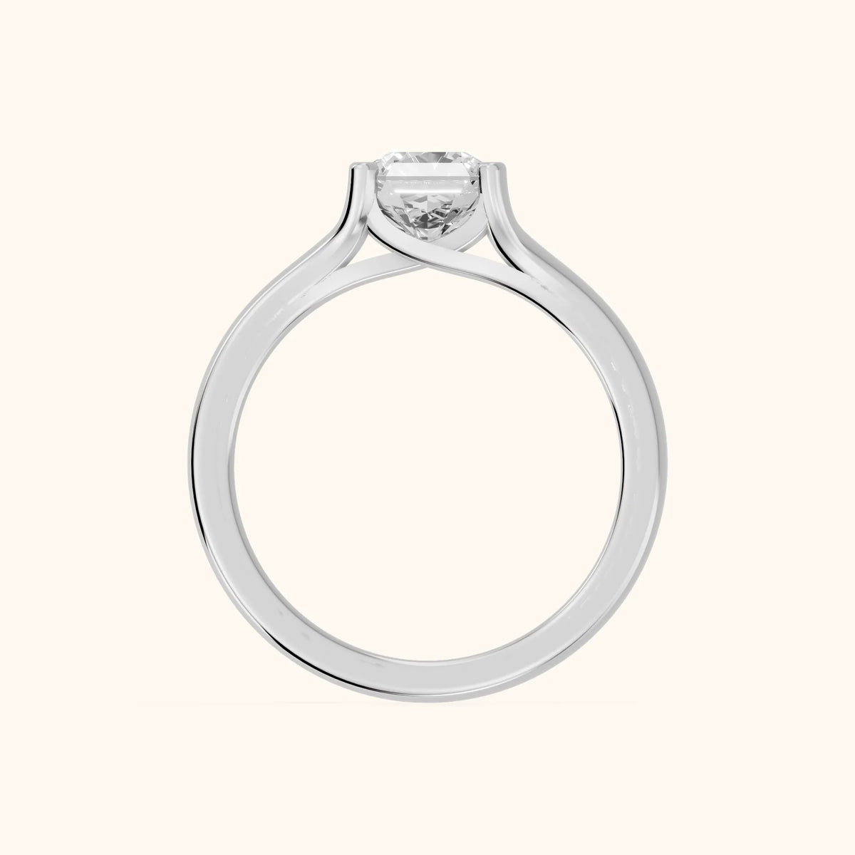 Nell Split Shank Solitaire Asscher Diamond Engagement Ring in Platinum - FingerView.webp