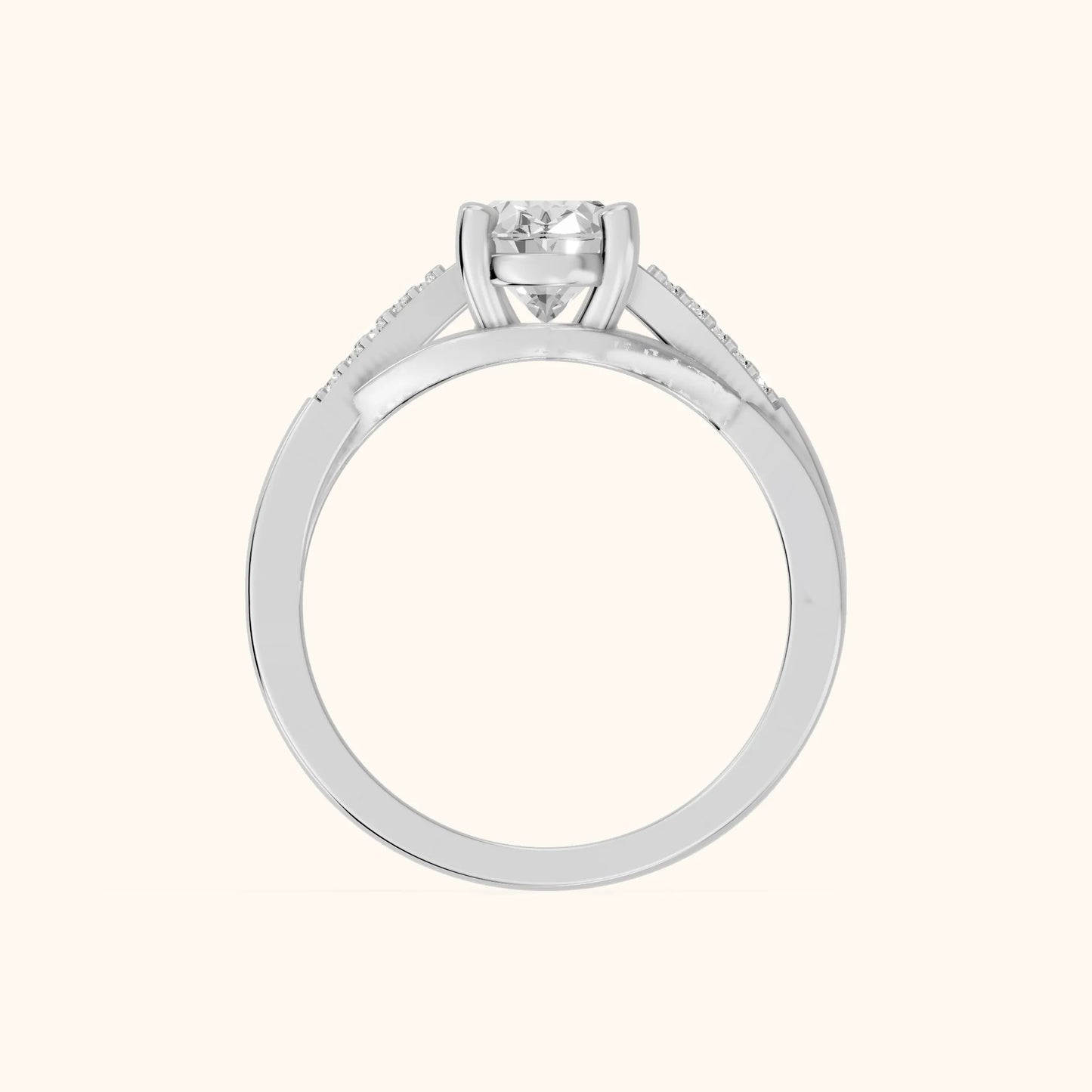 Veronica Twist Side Stone Oval Diamond Engagement Ring in Silver - FingerView