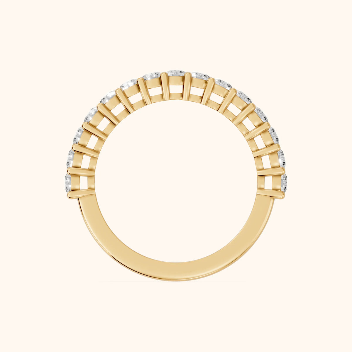 Gala Shared Prong Round Diamond Half Eternity Band in Yellow Gold - FingerView
