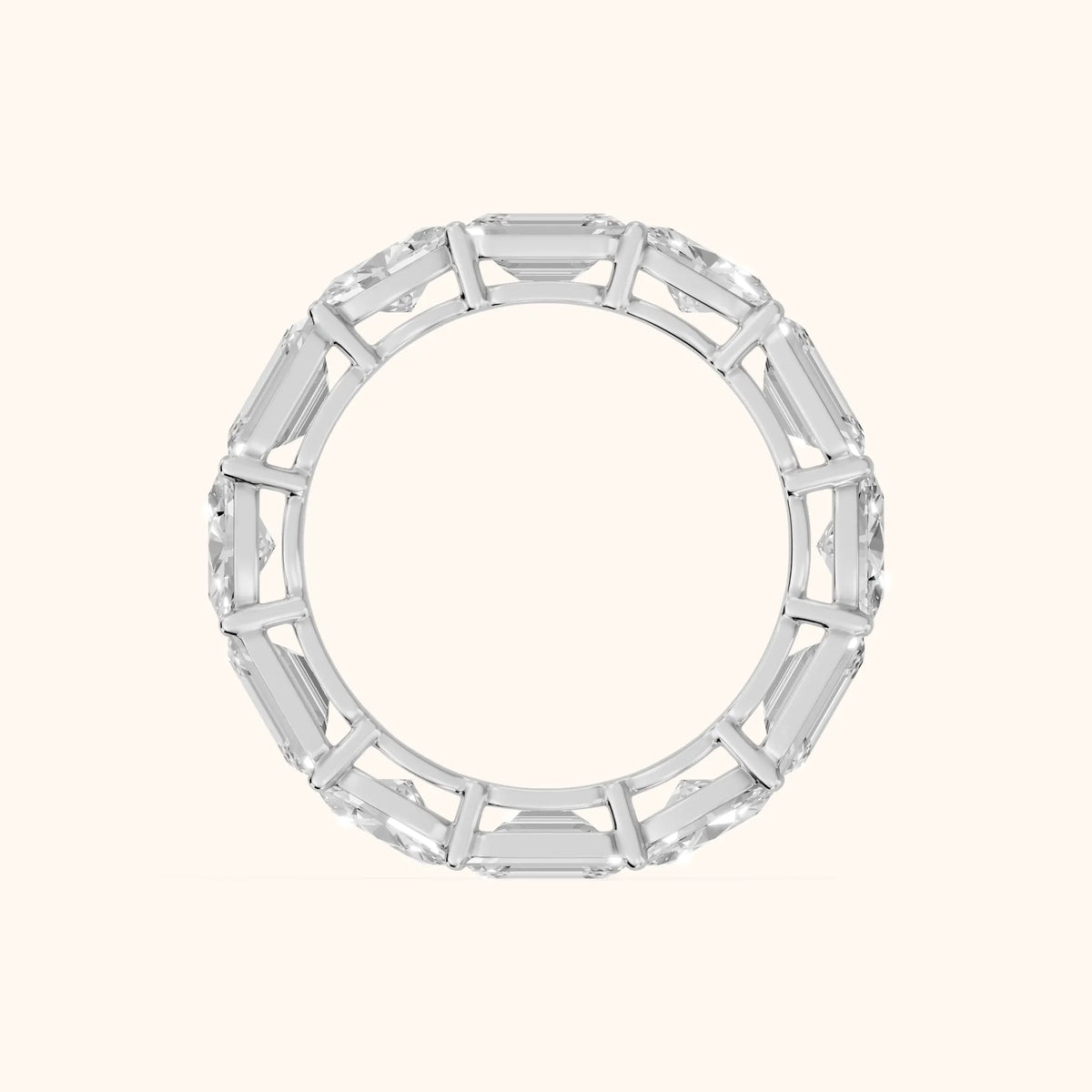 Hema Shared Prong Emerald & Oval Diamond Eternity Band in White Gold - FingerView