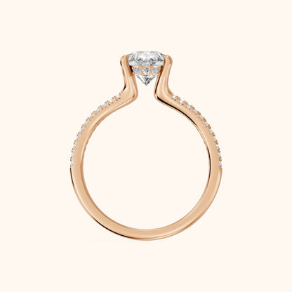 Eternal Embrace Solitaire Pear Diamond Engagement Ring in Rose Gold - FingerView