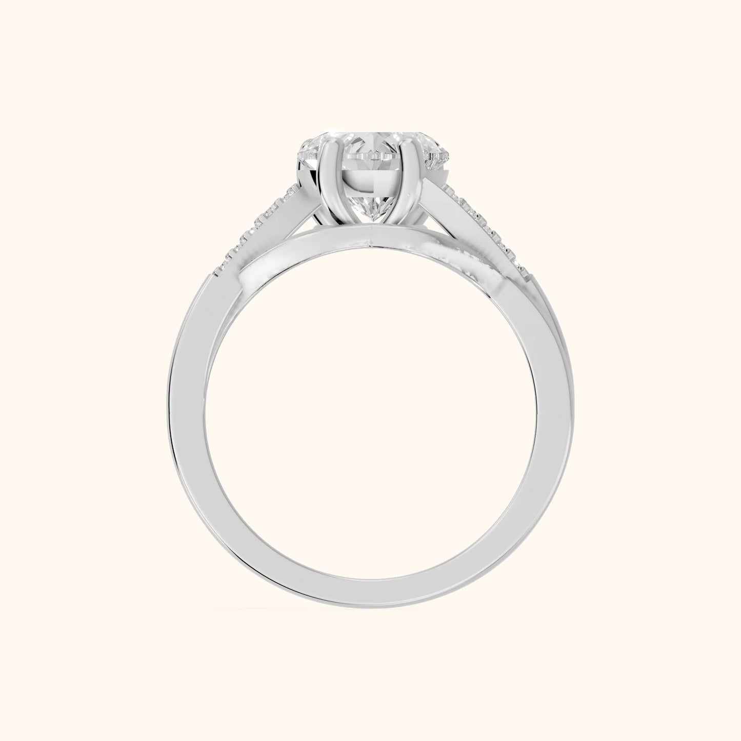 Veronica Twist Side Stone Heart Diamond Engagement Ring in White Gold - FingerView