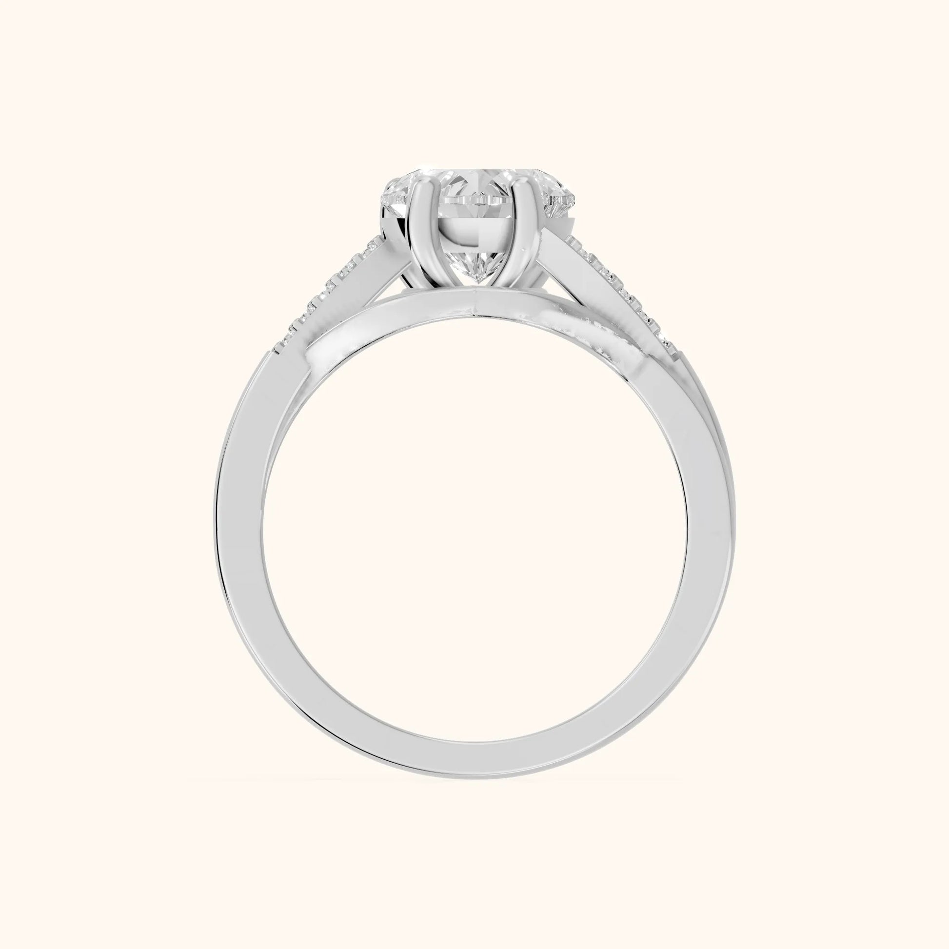 Veronica Twist Side Stone Heart Diamond Engagement Ring in White Gold - FingerView