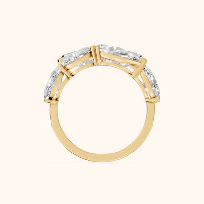 Ines Bypass Pear & Oval Diamond Anniversary Ring in Yellow Gold - FingerView