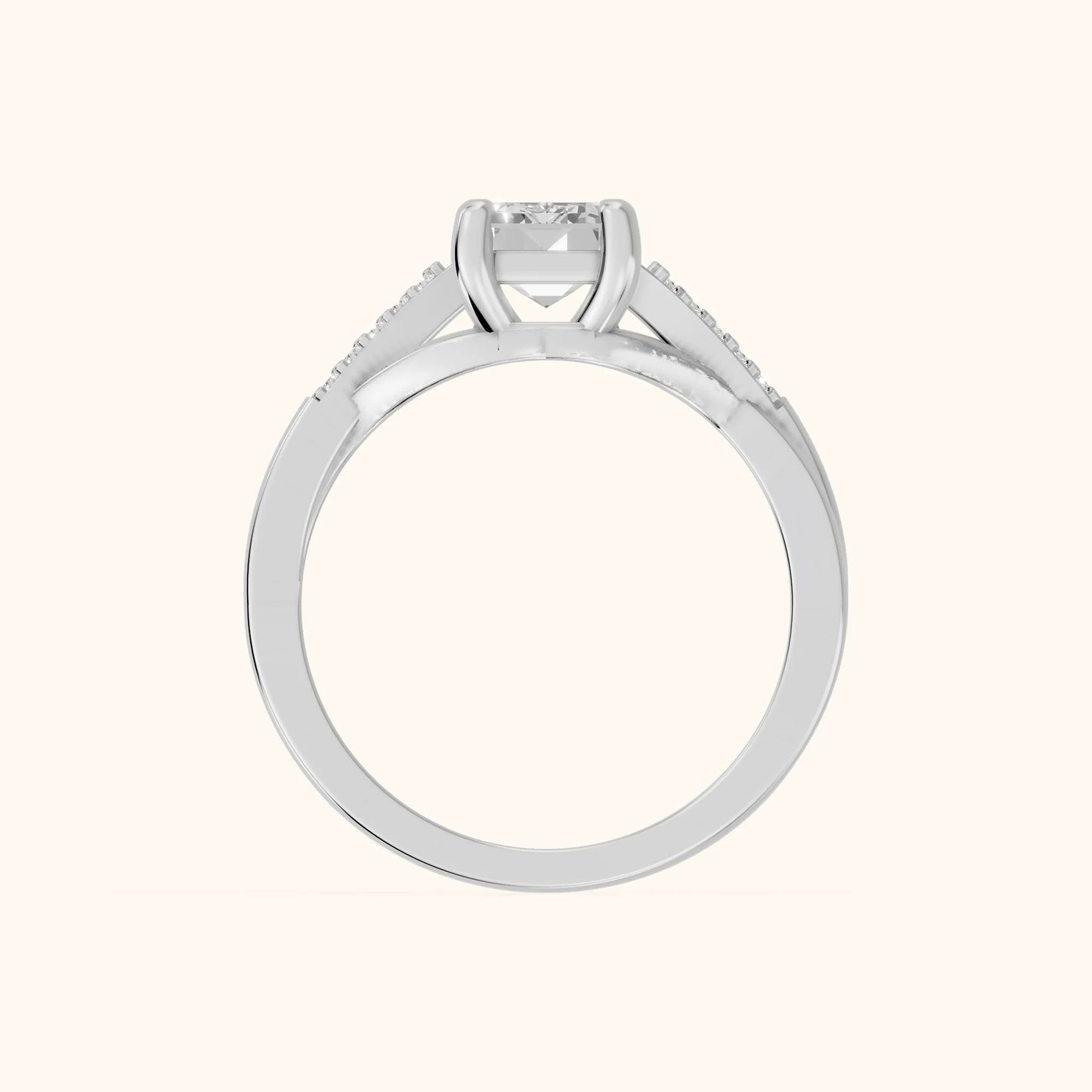 Veronica Twist Side Stone Emerald Diamond Engagement Ring in White Gold - FingerView
