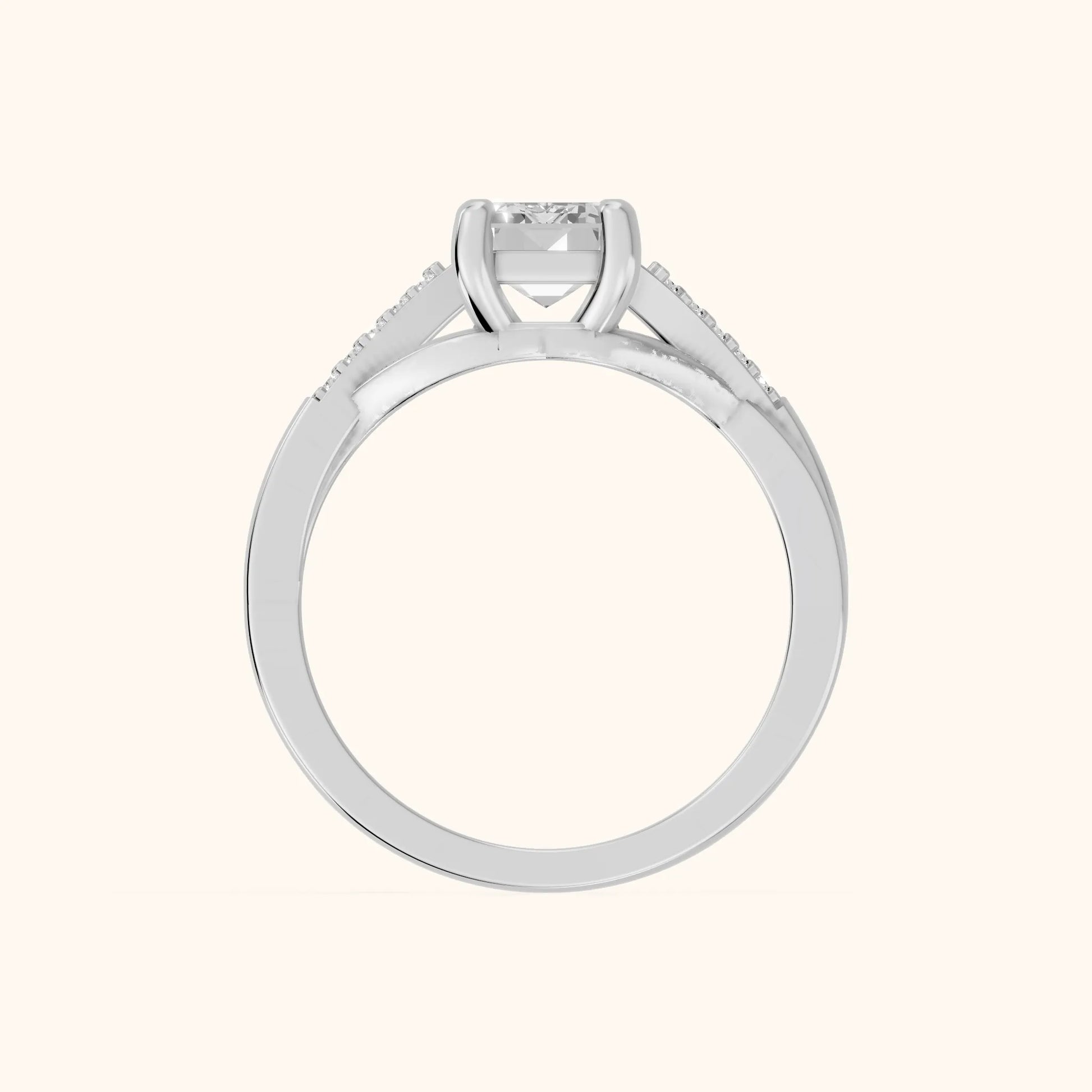Veronica Twist Side Stone Emerald Diamond Engagement Ring in White Gold - FingerView