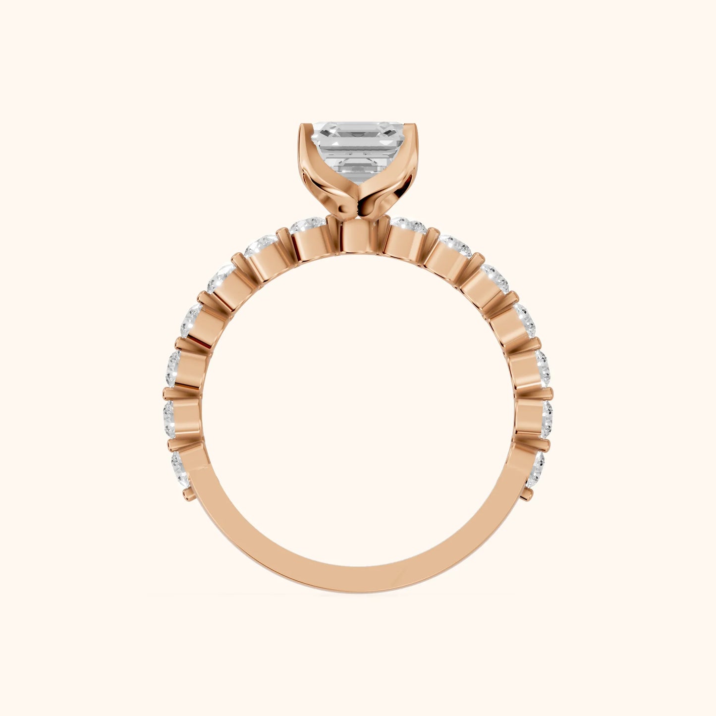 Eleanor Majesty Side Stone Cushion Diamond Engagement Ring in Rose Gold - FingerView