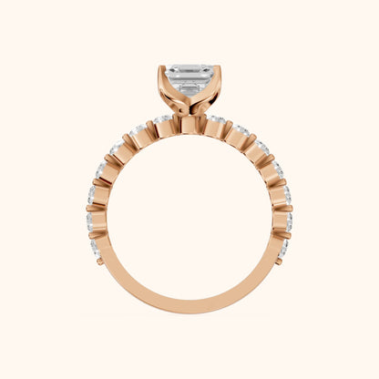 Eleanor Majesty Side Stone Cushion Diamond Engagement Ring in Rose Gold - FingerView