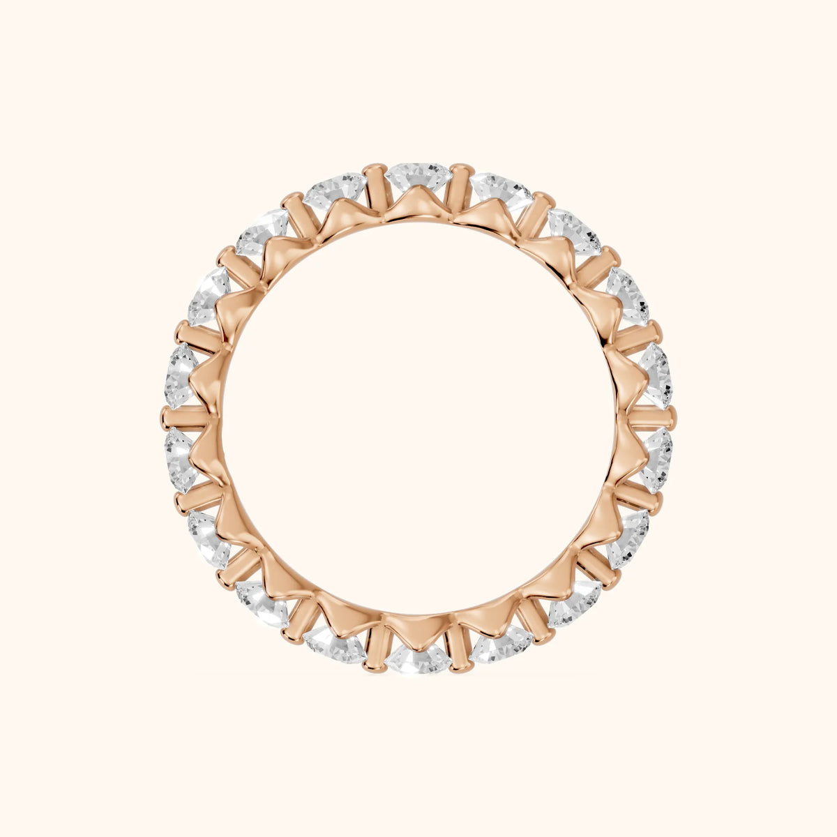 Roshni Shared Prong Round Diamond Eternity Band in Rose Gold - FingerView
