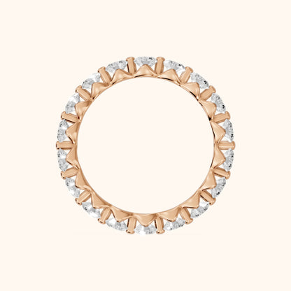 Roshni Shared Prong Round Diamond Eternity Band in Rose Gold - FingerView