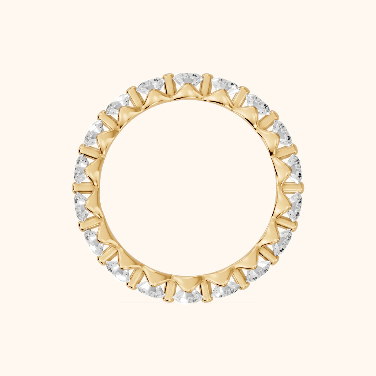 Roshni Shared Prong Round Diamond Eternity Band in Yellow Gold - FingerView