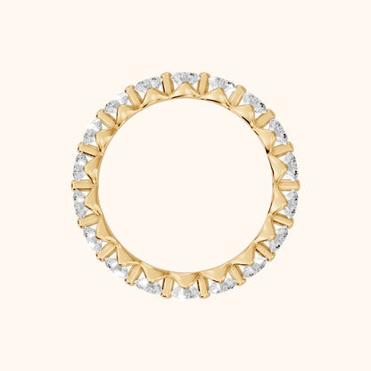 Roshni Shared Prong Round Diamond Eternity Band in Yellow Gold - FingerView