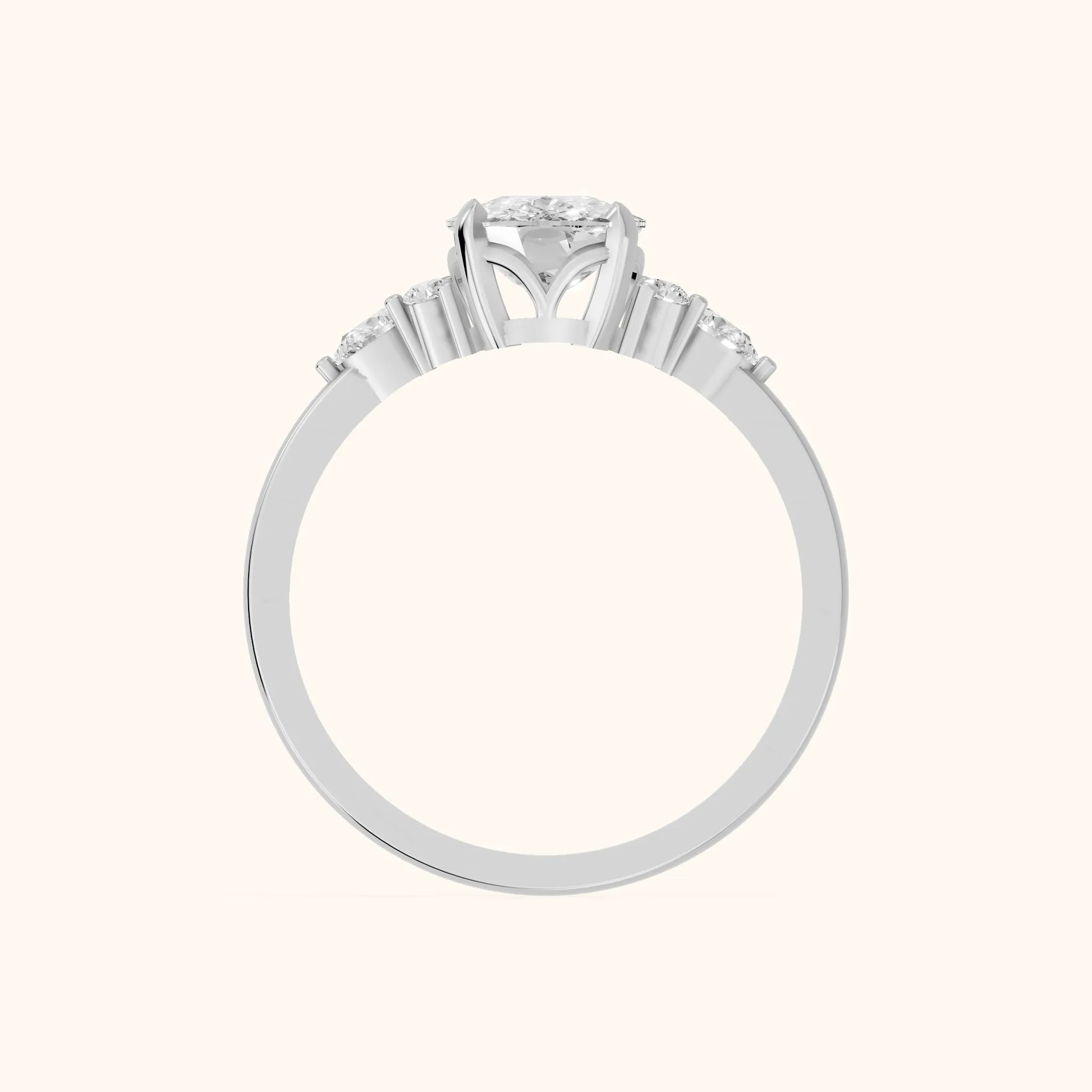 Amelia Three Stone Cushion Diamond Engagement Ring in Platinum - FingerView
