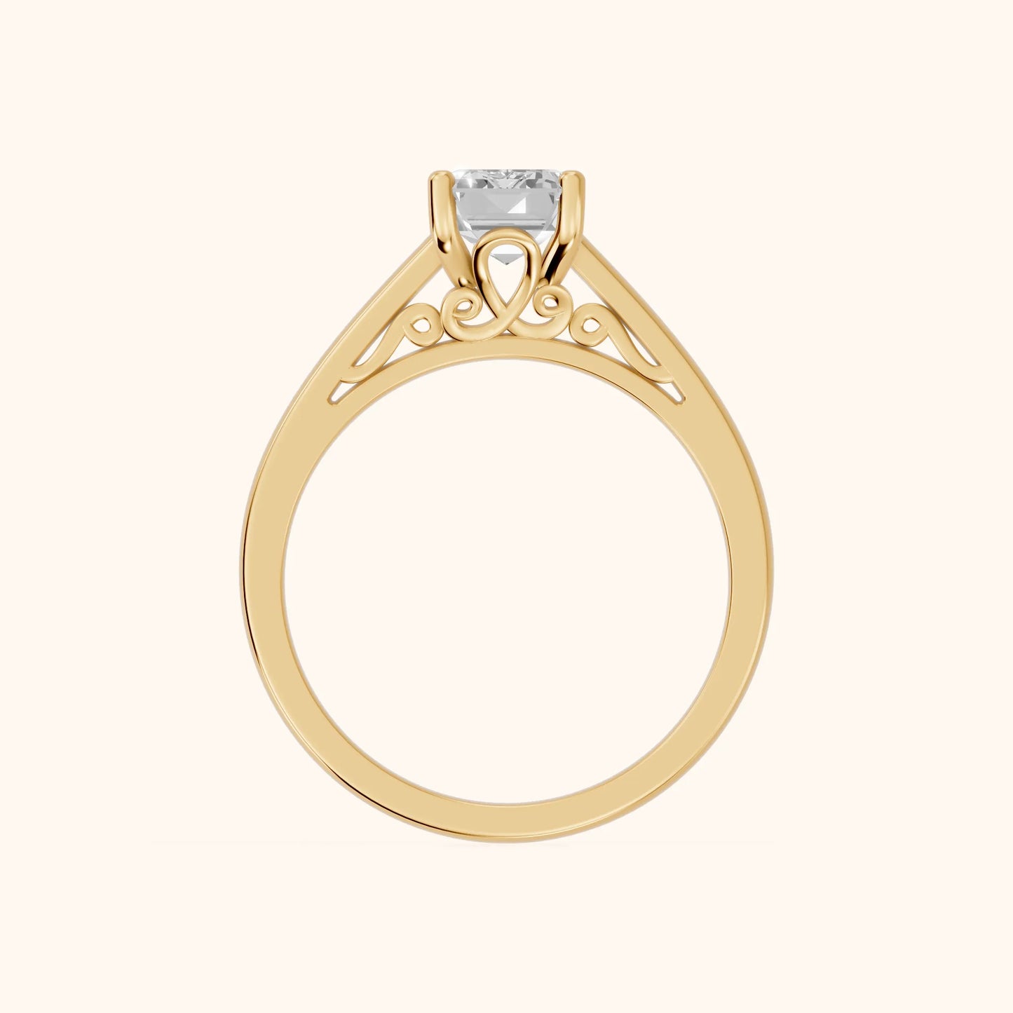 Iris Vintage Emerald Diamond Engagement Ring in Yellow Gold - FingerView