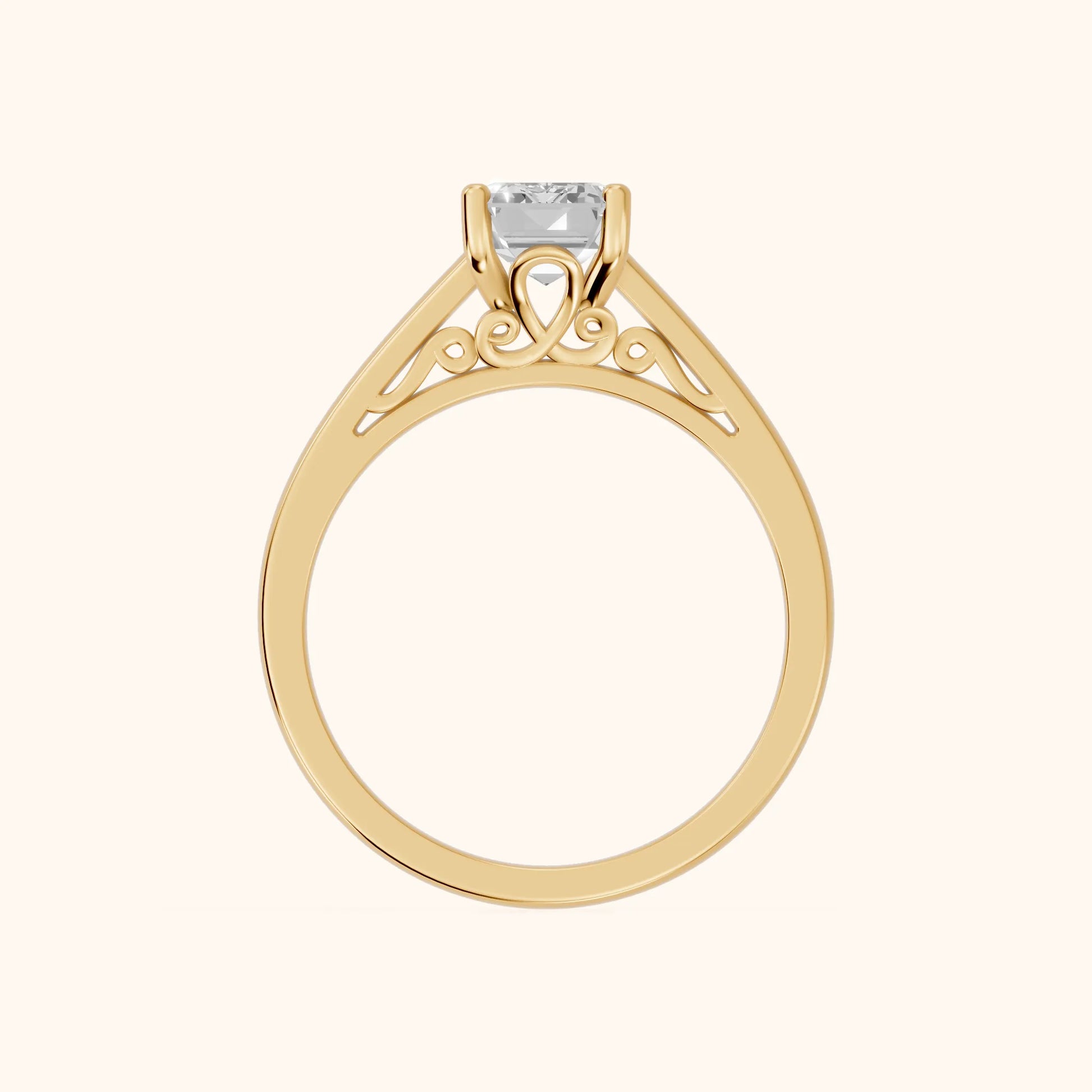 Iris Vintage Emerald Diamond Engagement Ring in Yellow Gold - FingerView