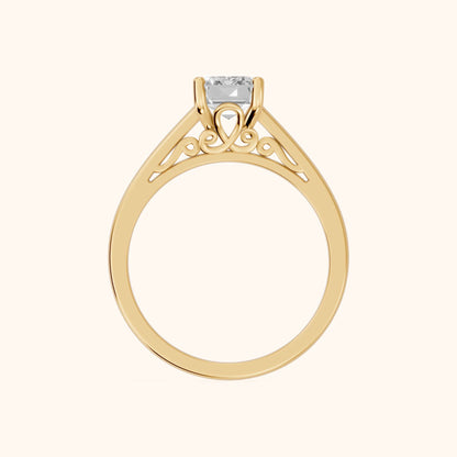 Iris Vintage Emerald Diamond Engagement Ring in Yellow Gold - FingerView