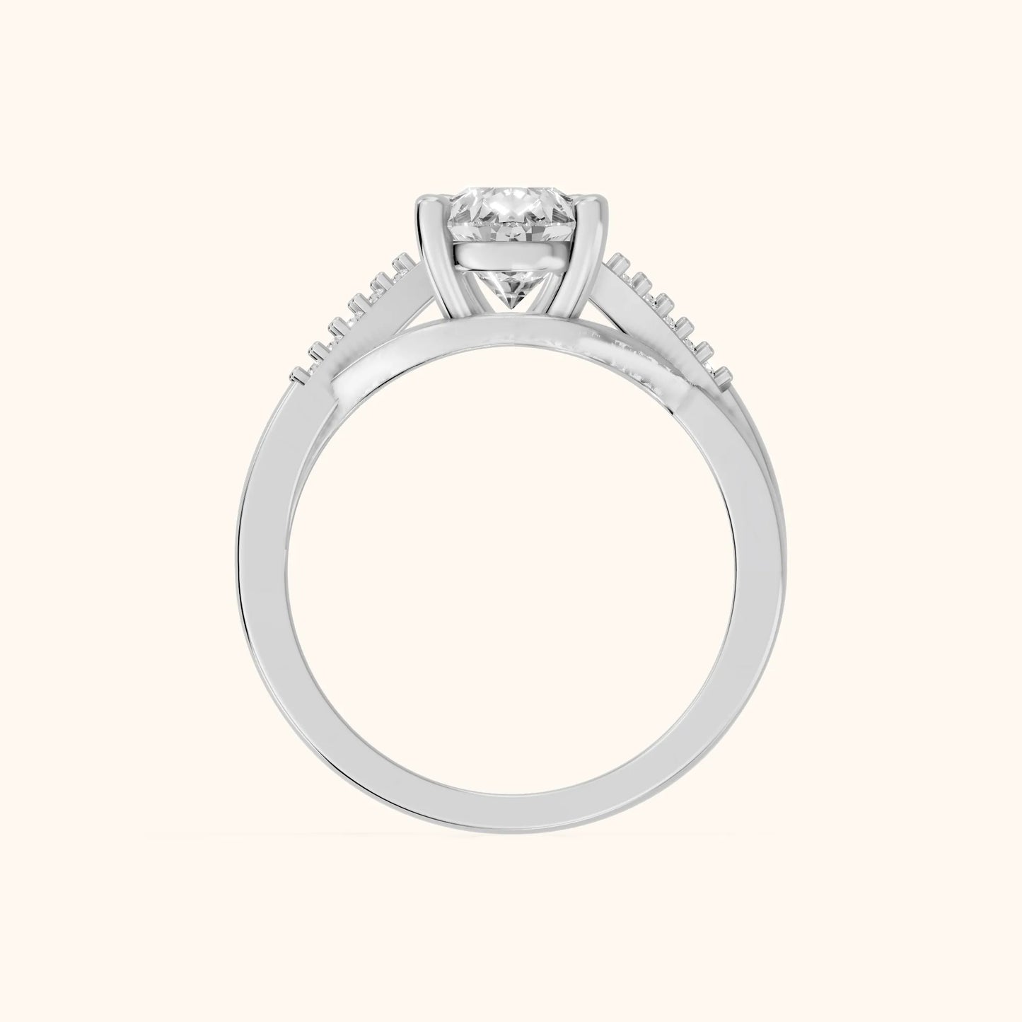 Veronica Twist Side Stone Pear Diamond Engagement Ring in White Gold - FingerView