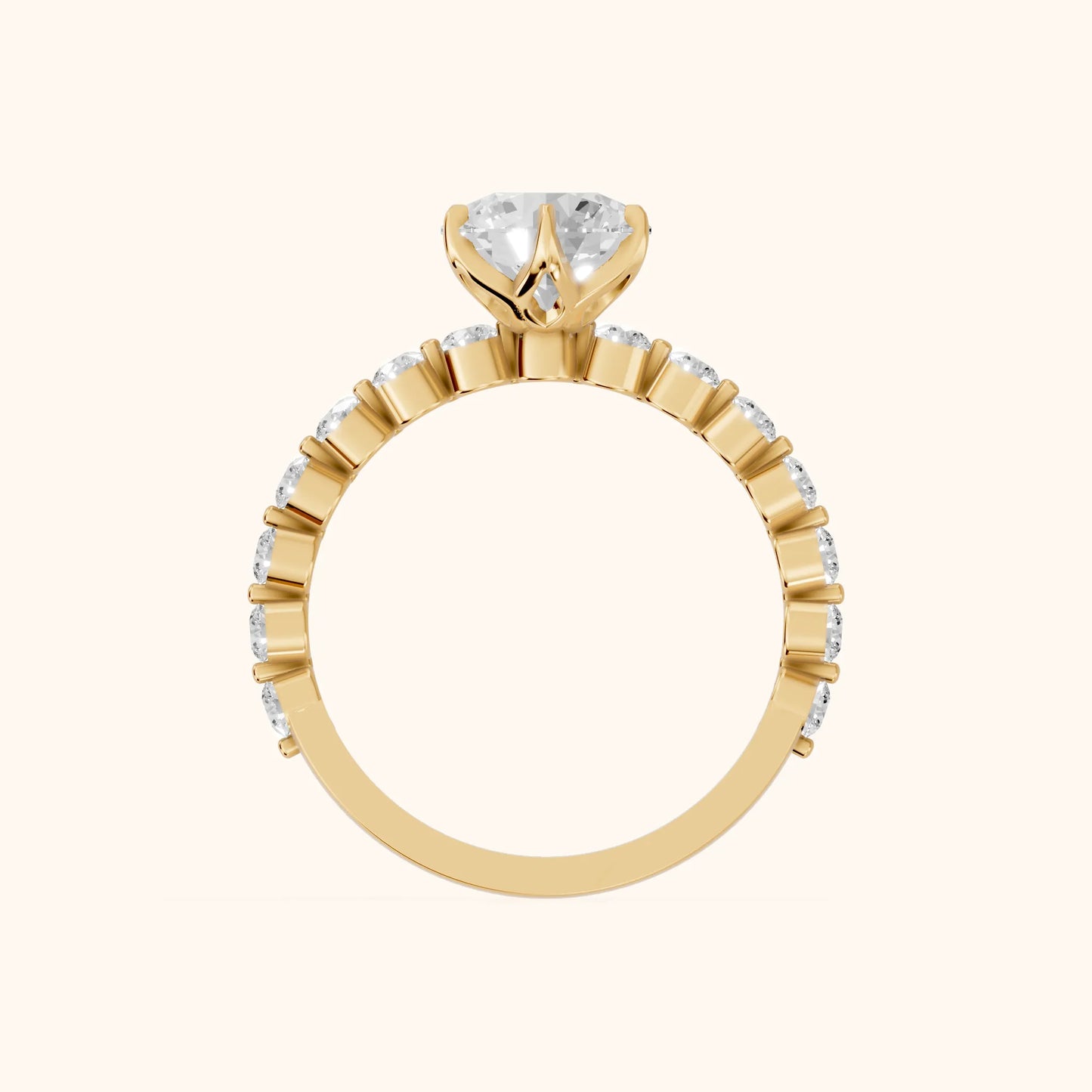 Eleanor Majesty Side Stone Round Diamond Engagement Ring in Yellow Gold - FingerView