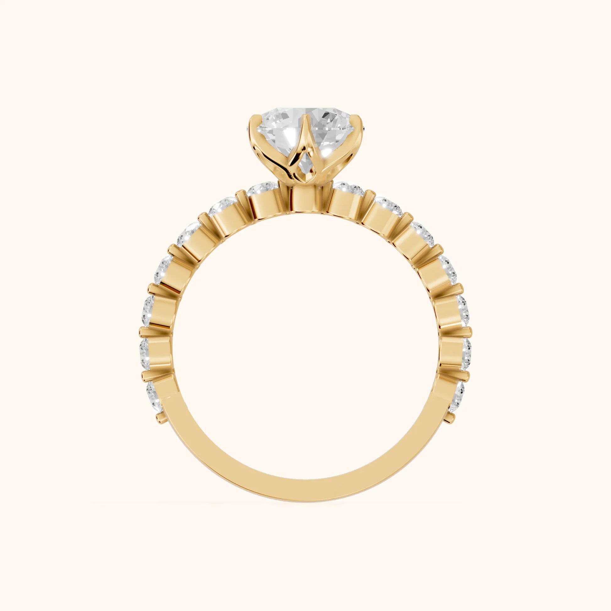 Eleanor Majesty Side Stone Round Diamond Engagement Ring in Yellow Gold - FingerView