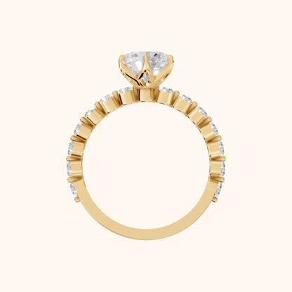 Eleanor Majesty Side Stone Round Diamond Engagement Ring in Yellow Gold - FingerView