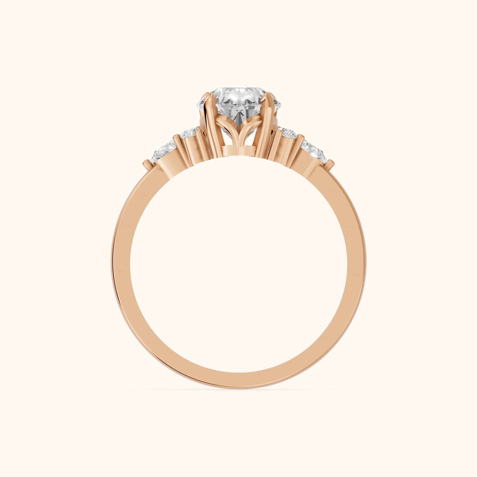 Amelia Three Stone Pear Diamond Engagement Ring in Rose Gold - FingerView