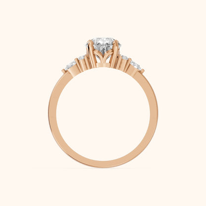 Amelia Three Stone Pear Diamond Engagement Ring in Rose Gold - FingerView