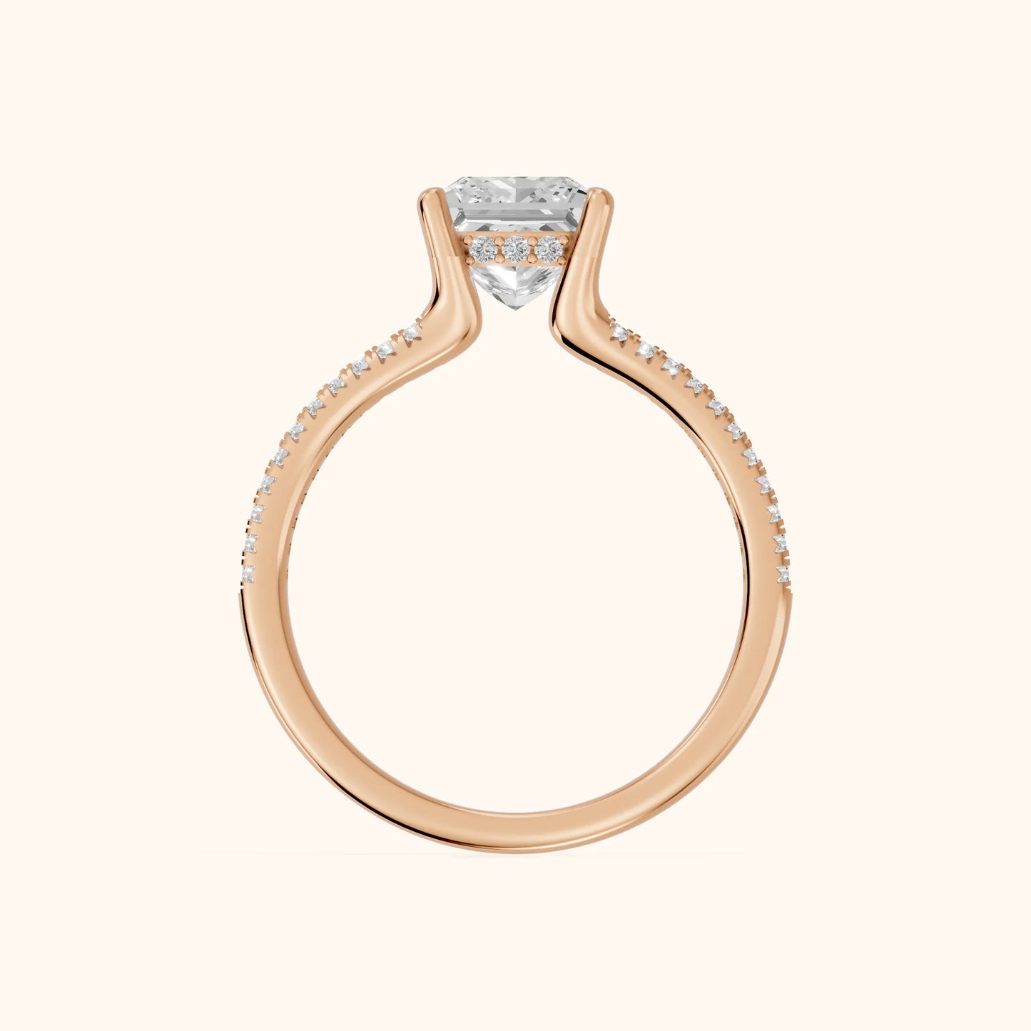 Eternal Embrace Princess Diamond Engagement Ring in Rose Gold - FingerView