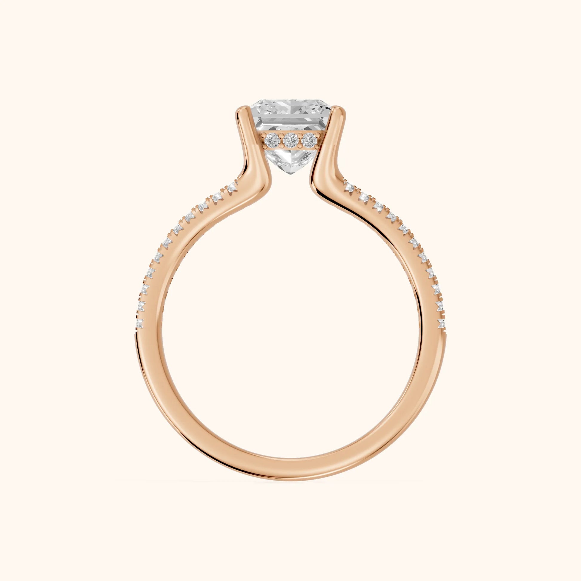Eternal Embrace Princess Diamond Engagement Ring in Rose Gold - FingerView
