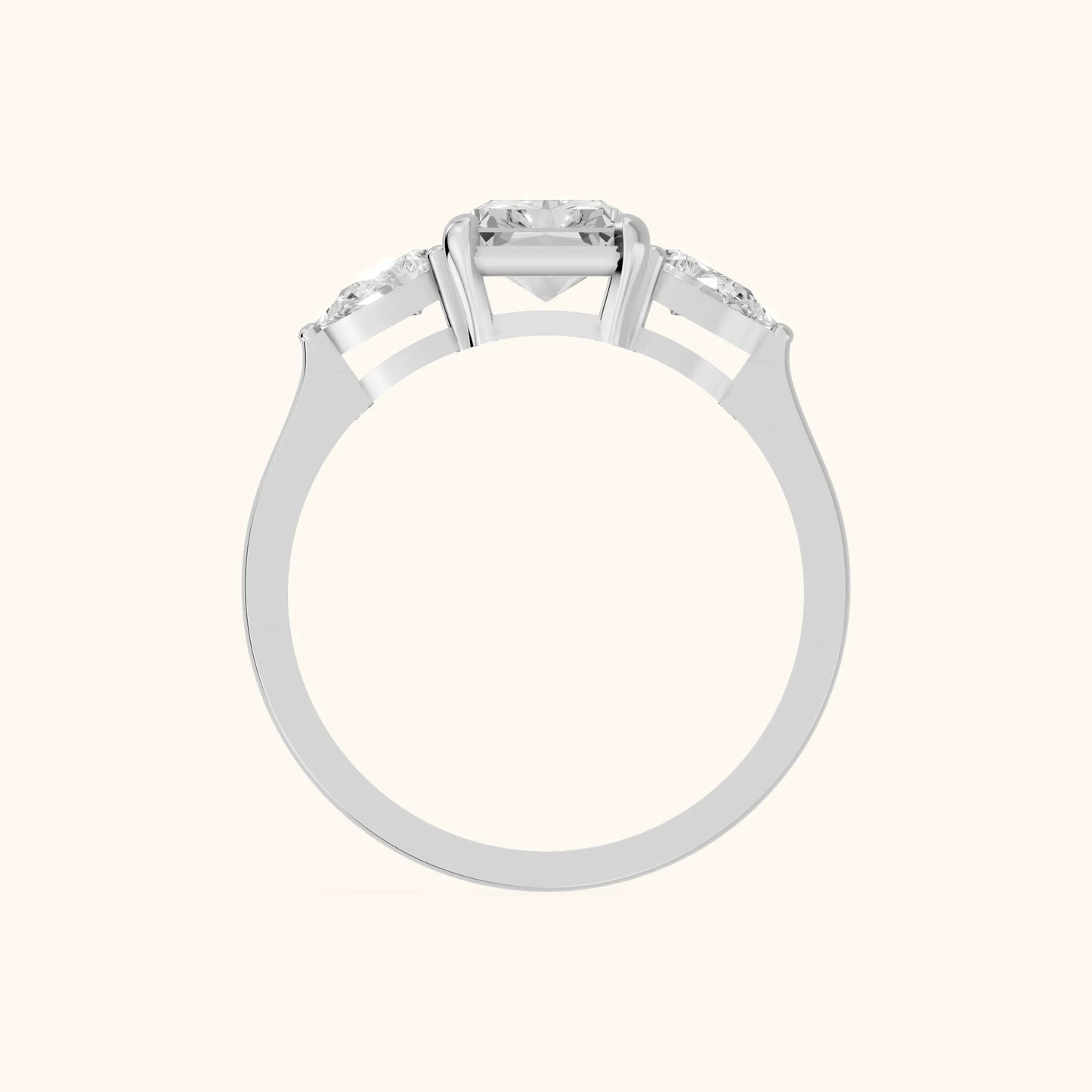 Grace Three Stone Radiant Diamond Engagement Ring in Platinum - FingerView