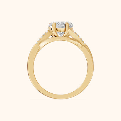 Veronica Twist Side Stone Heart Diamond Engagement Ring in Yellow Gold - FingerView