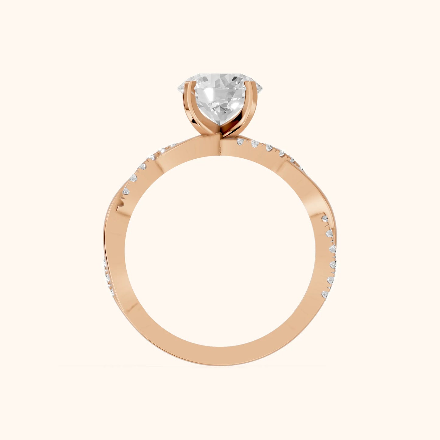 Twisted Side Stone Round Diamond Engagement Ring in Rose Gold - FingerView