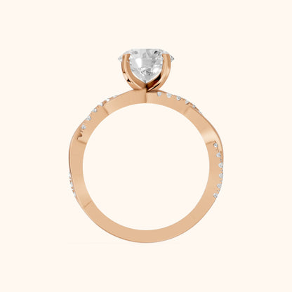 Twisted Side Stone Round Diamond Engagement Ring in Rose Gold - FingerView