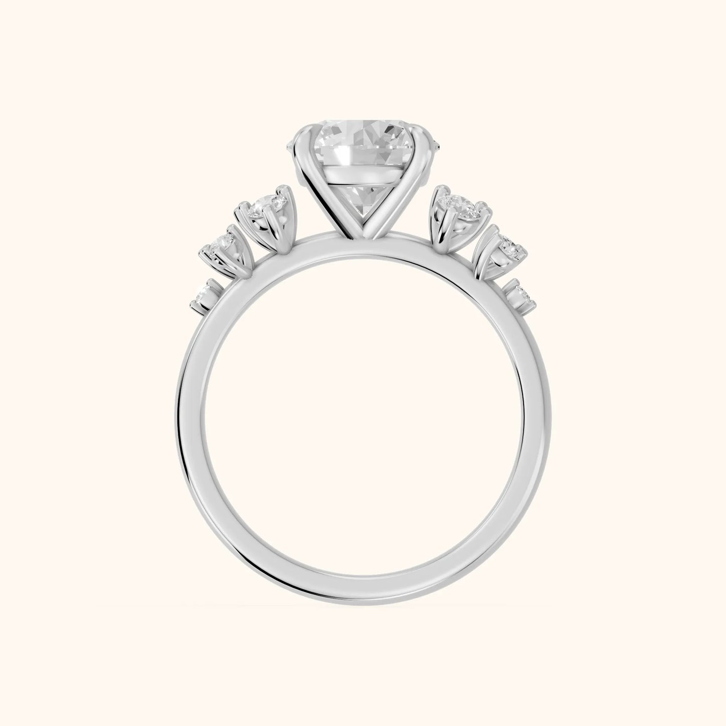 Evelina Bloom Round Diamond Engagement Ring in Silver - FingerView