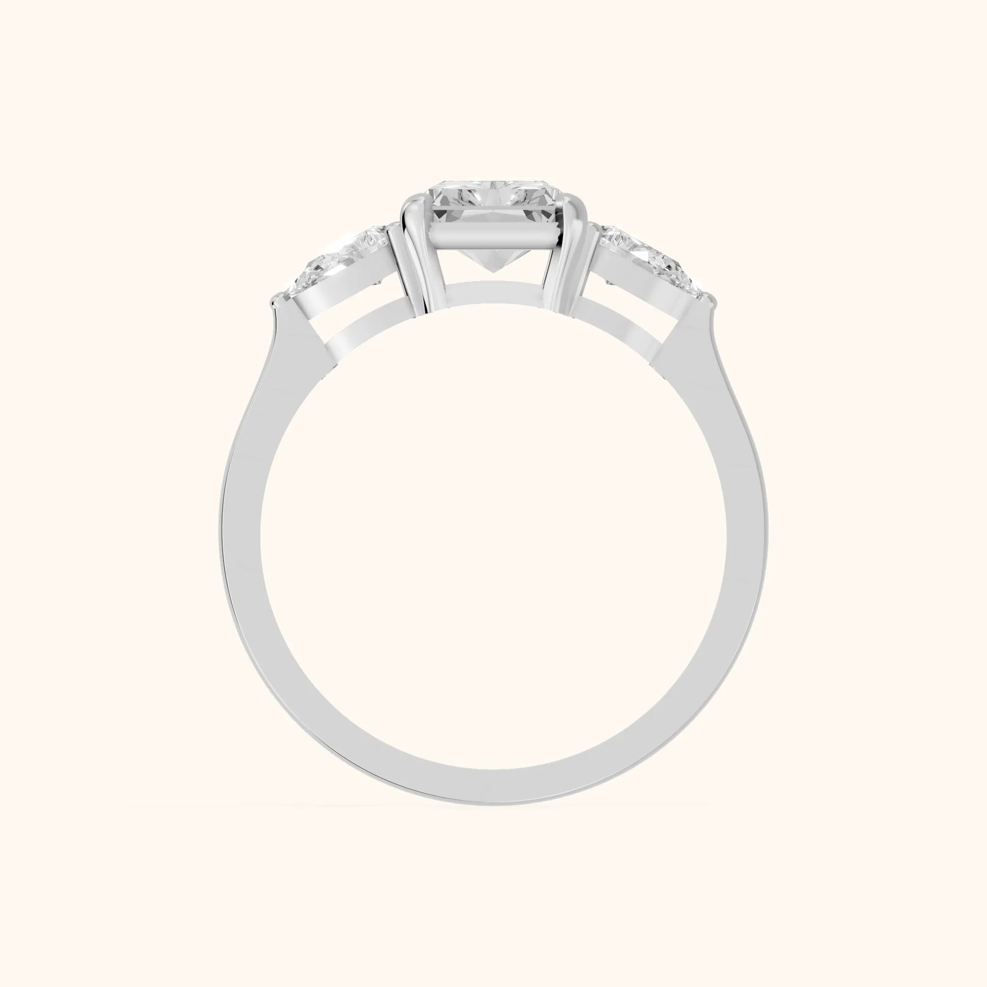 Grace Three Stone Radiant Diamond Engagement Ring in White Gold - FingerView