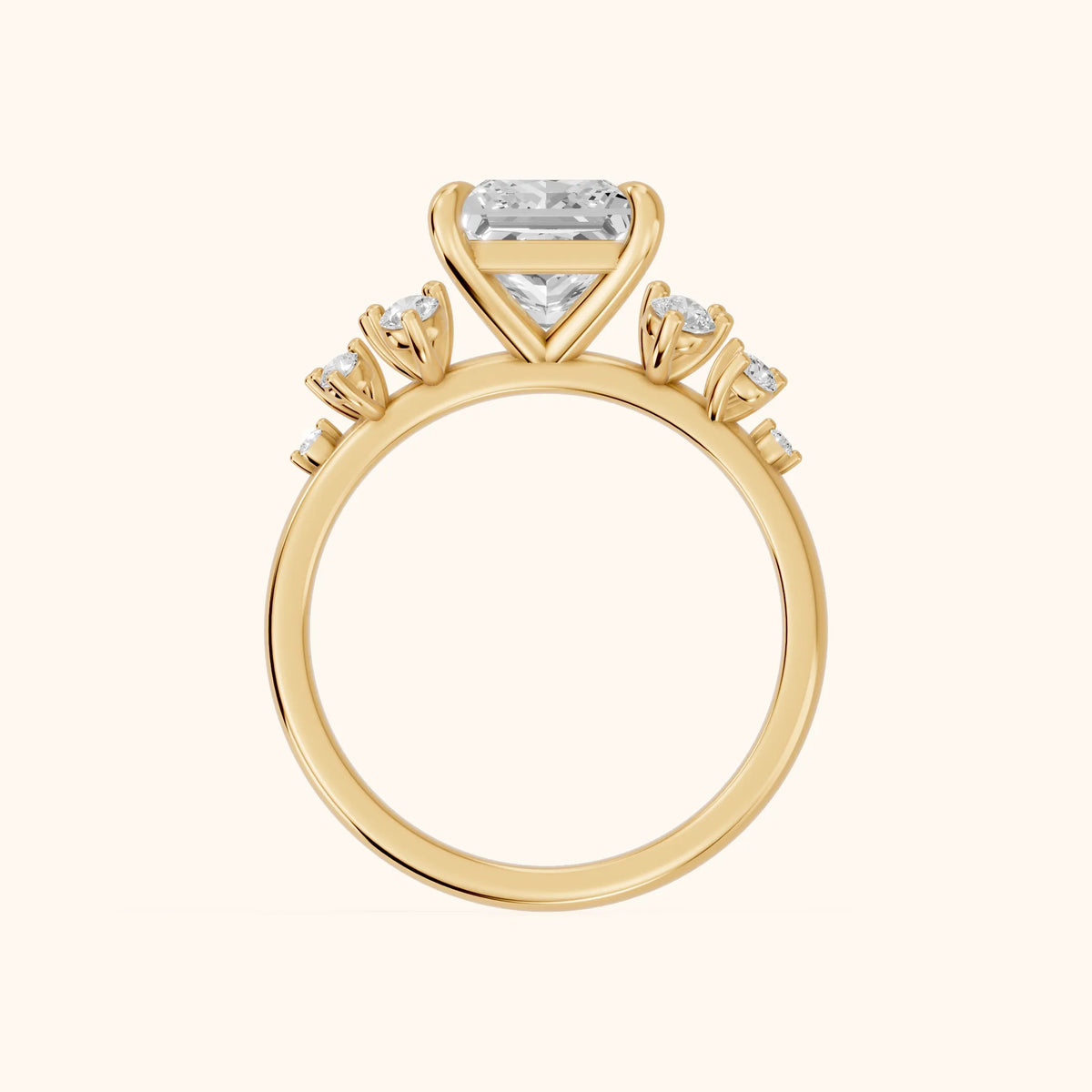Mirabelle Cluster Princess Diamond Engagement Ring in Yellow Gold - FingerView.webp