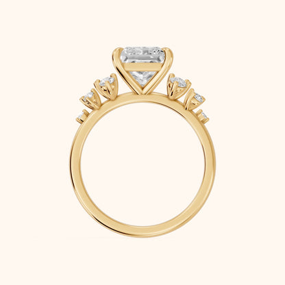 Mirabelle Cluster Princess Diamond Engagement Ring in Yellow Gold - FingerView.webp