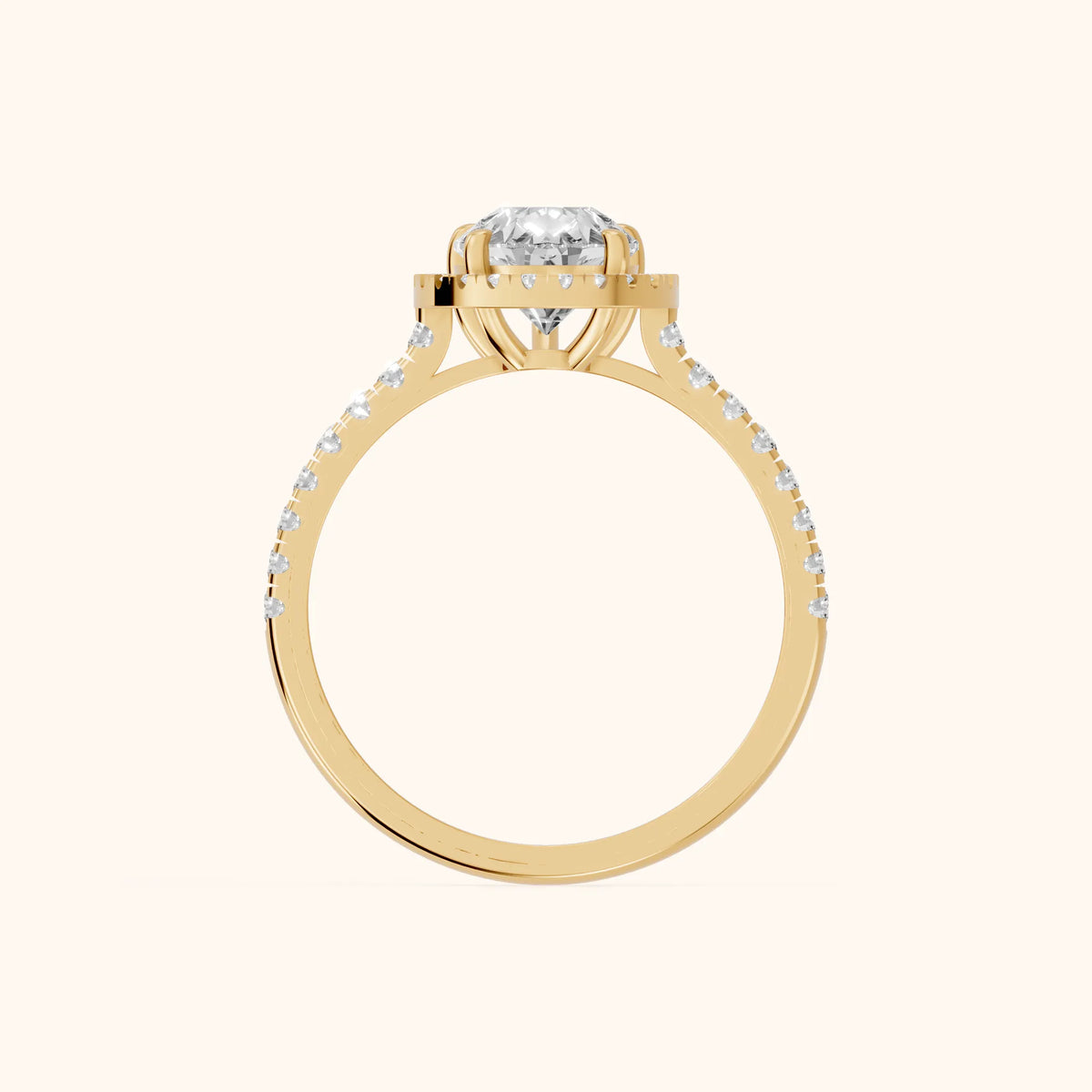 Mabel Halo French Pavé Pear Diamond Engagement Ring in Yellow Gold - FingerView.webp