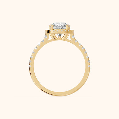 Mabel Halo French Pavé Pear Diamond Engagement Ring in Yellow Gold - FingerView.webp
