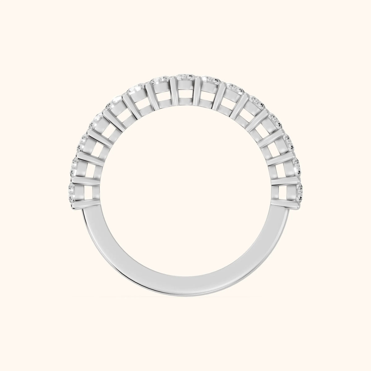Gala Shared Prong Round Diamond Half Eternity Band in Platinum - FingerView