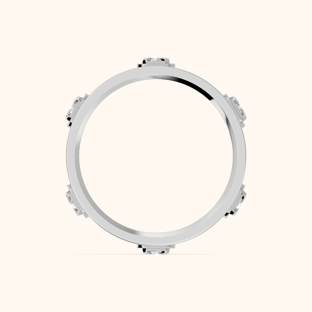 Paloma Compass Prong Round Diamond Wedding Band in White Gold - FingerView