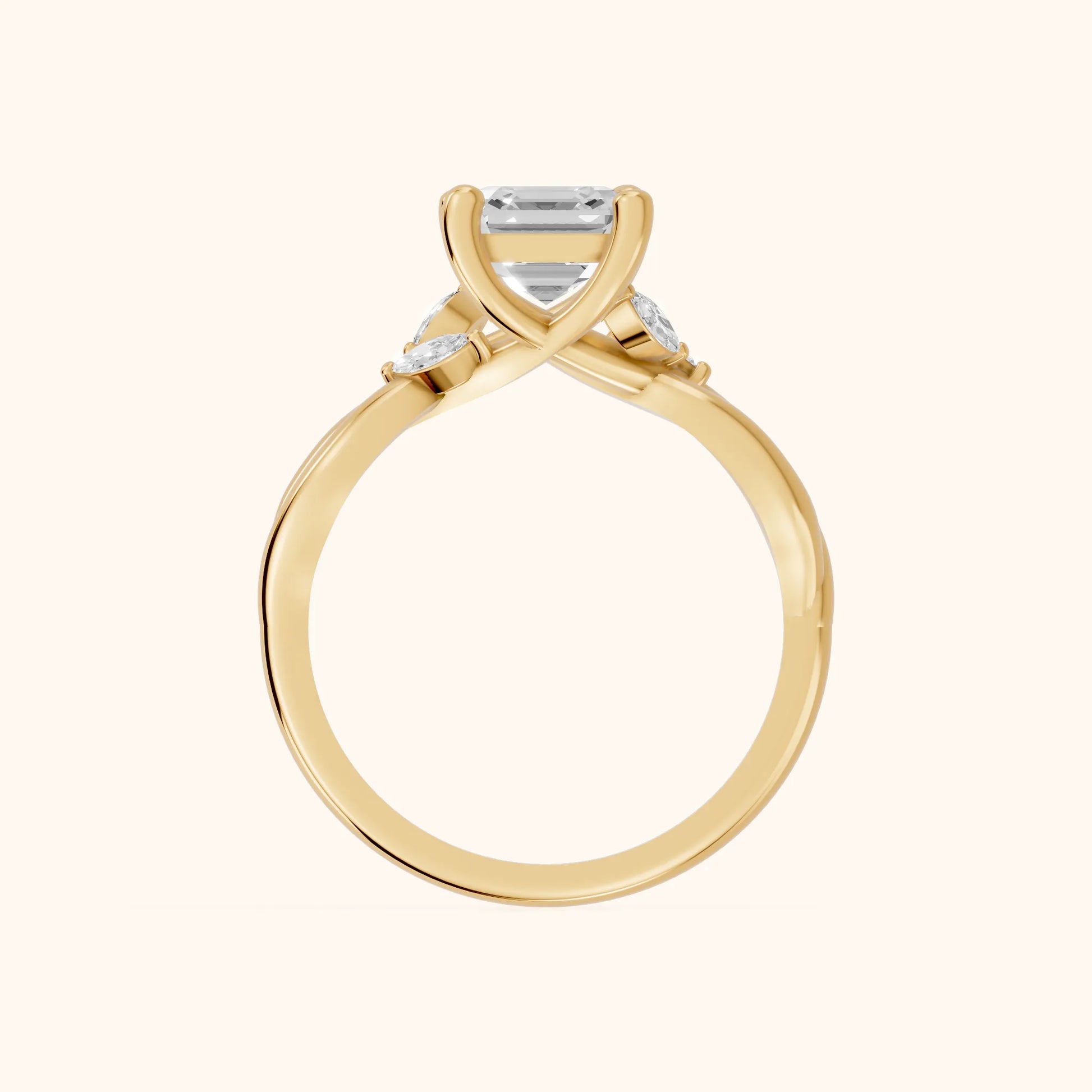 Luna Glow Twisted Asscher Diamond Engagement Ring in Yellow Gold - FingerView