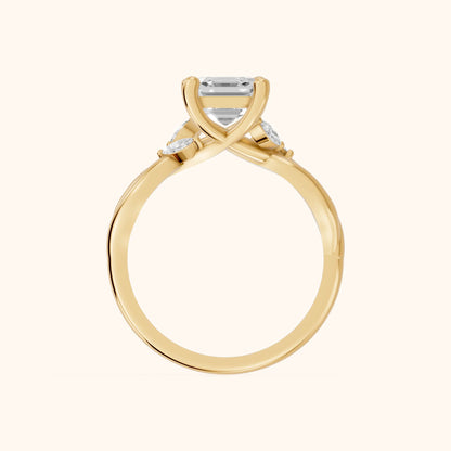 Luna Glow Twisted Asscher Diamond Engagement Ring in Yellow Gold - FingerView